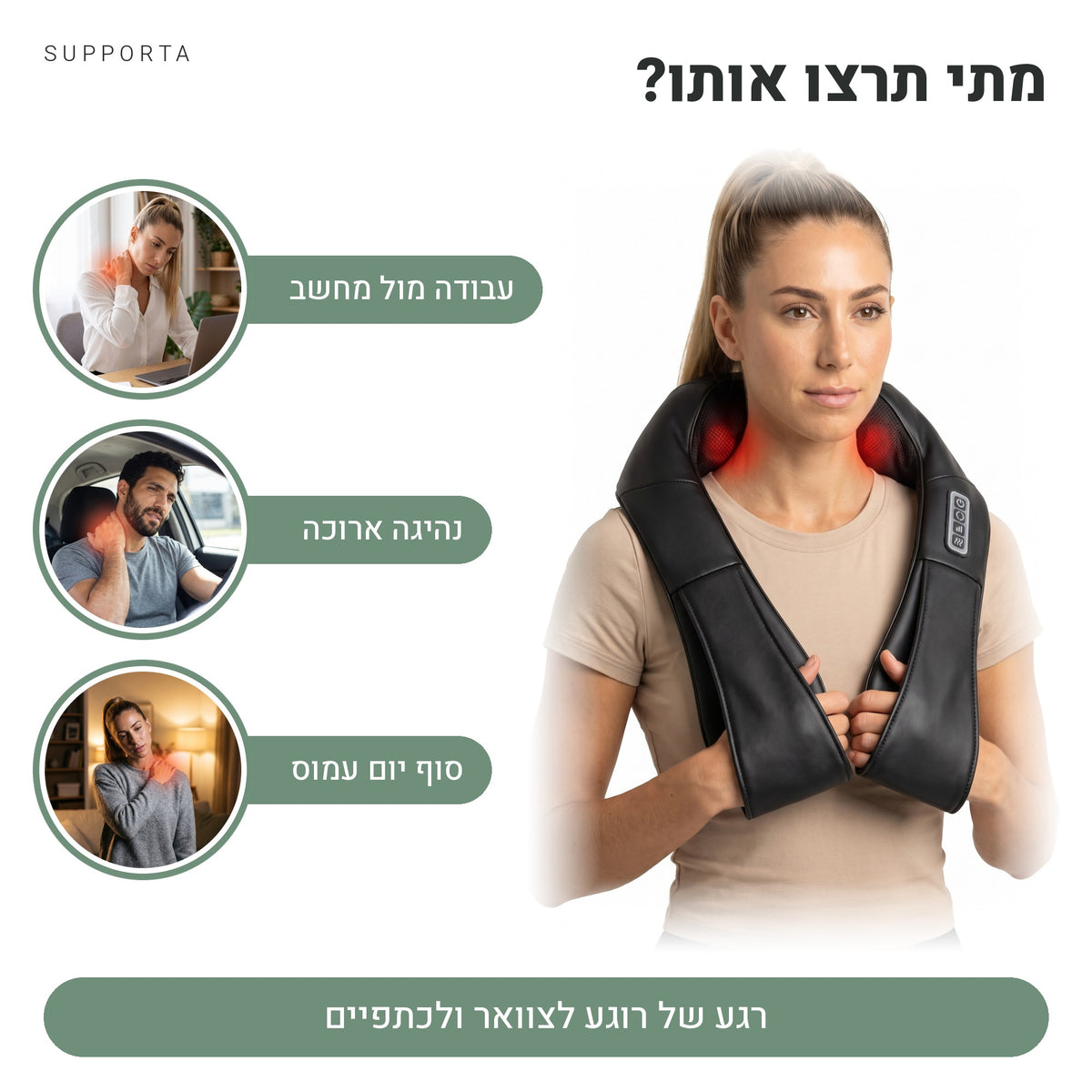 מתי תרצו את המעסה המחומם של SUPPORTA: עבודה מול מחשב, נהיגה ארוכה, סוף יום עמוס