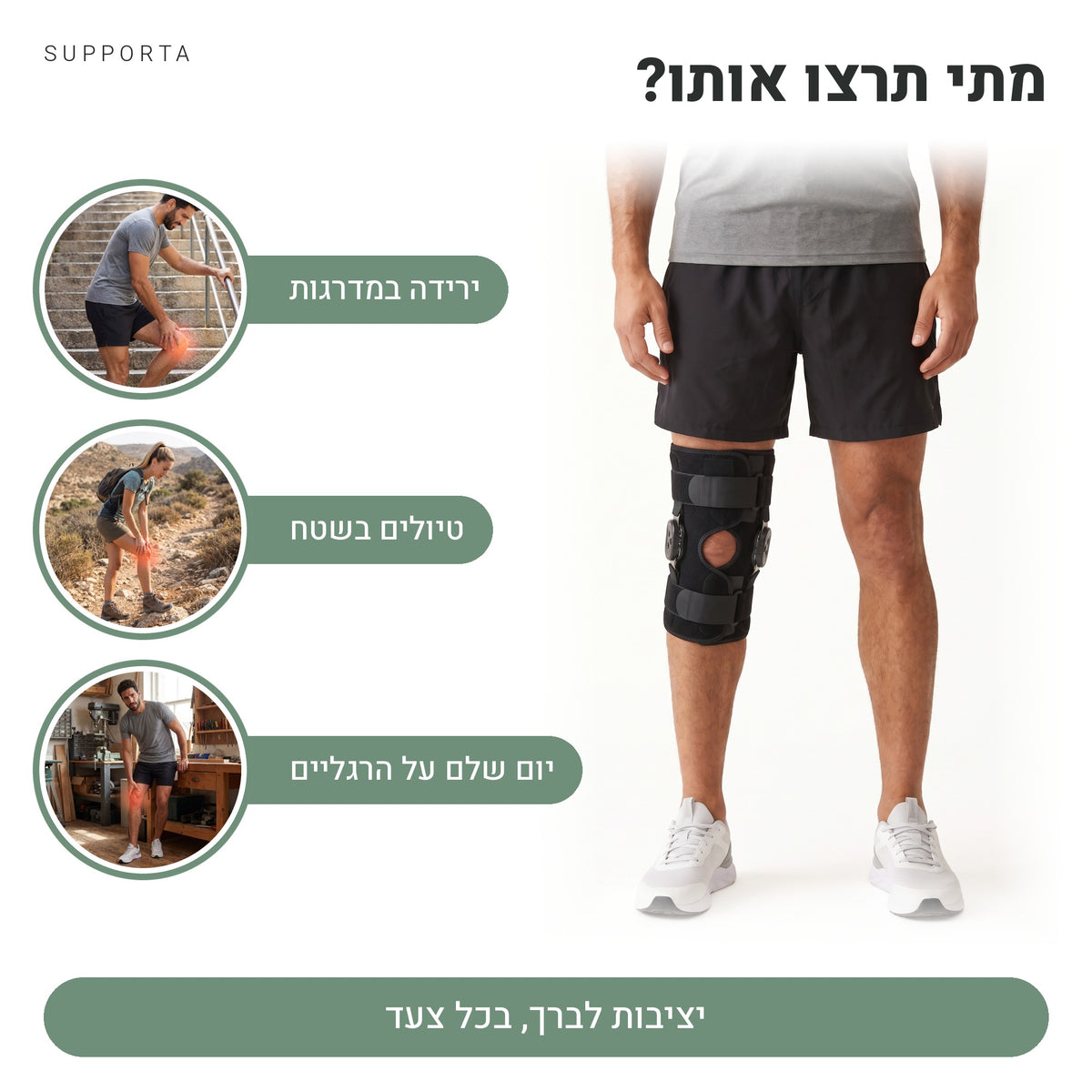 מתי תרצו את מקבע הברך של SUPPORTA: ירידה במדרגות, טיולים בשטח, יום שלם על הרגליים