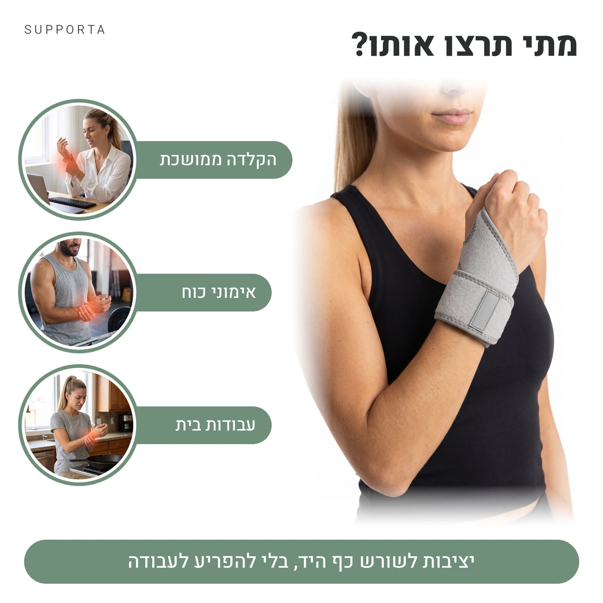 מתי תרצו את תומך שורש כף היד של SUPPORTA: הקלדה ממושכת, אימוני כוח, עבודות בית